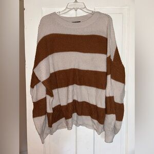 SHEIN Brown and Cream Striped Sweater